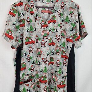 Divine Stretch by JDM Scrub Top Women's Plus Size 2X Christmas Santa Red Truck